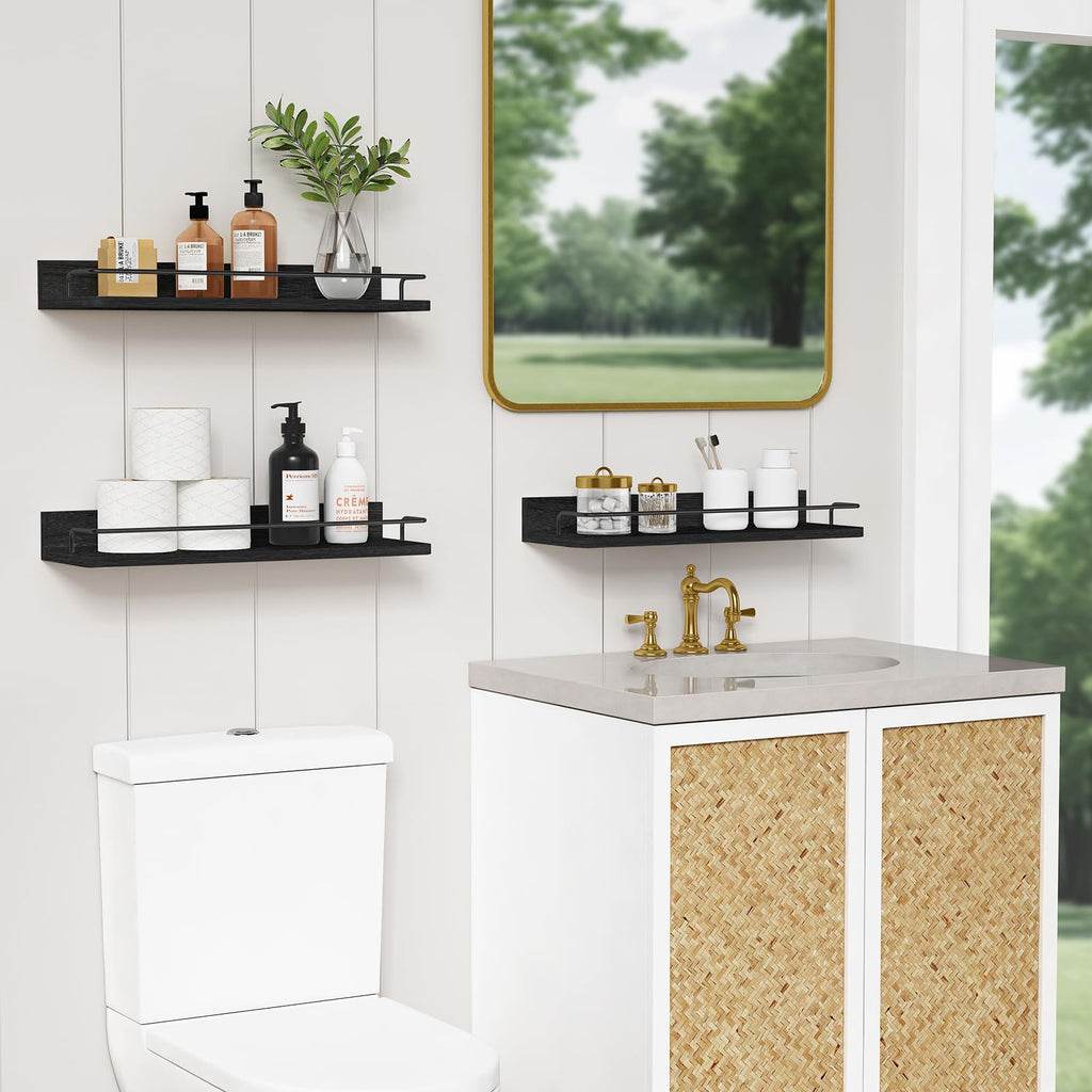 Black Floating Shelves for Wall, Bahtroom Wall Shelves Over Toilet