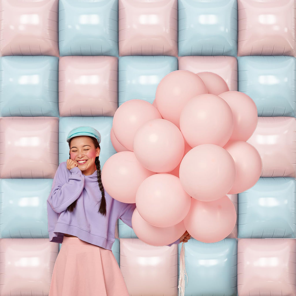Pink Blue Square Foil Balloons, Balloon Wall Backdrop Arch for Party