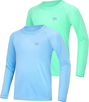 Boys UPF 50+ Swim Shirt Long Sleeve, 1 or 2 Pack Rash Guard Tops