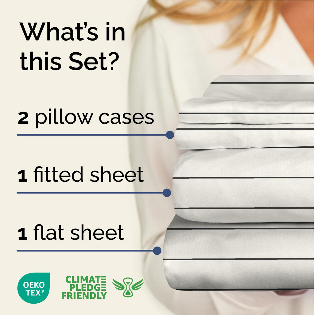 Queen 4 Piece Striped Sheet Set - Soft, Breathable & Cooling - Cream Stripe