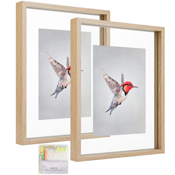 11x14 Floating Frame Set of 2, Double Glass Rustic Frame, Display Any Size Photo up to 11x14, Wall Mount or Tabletop