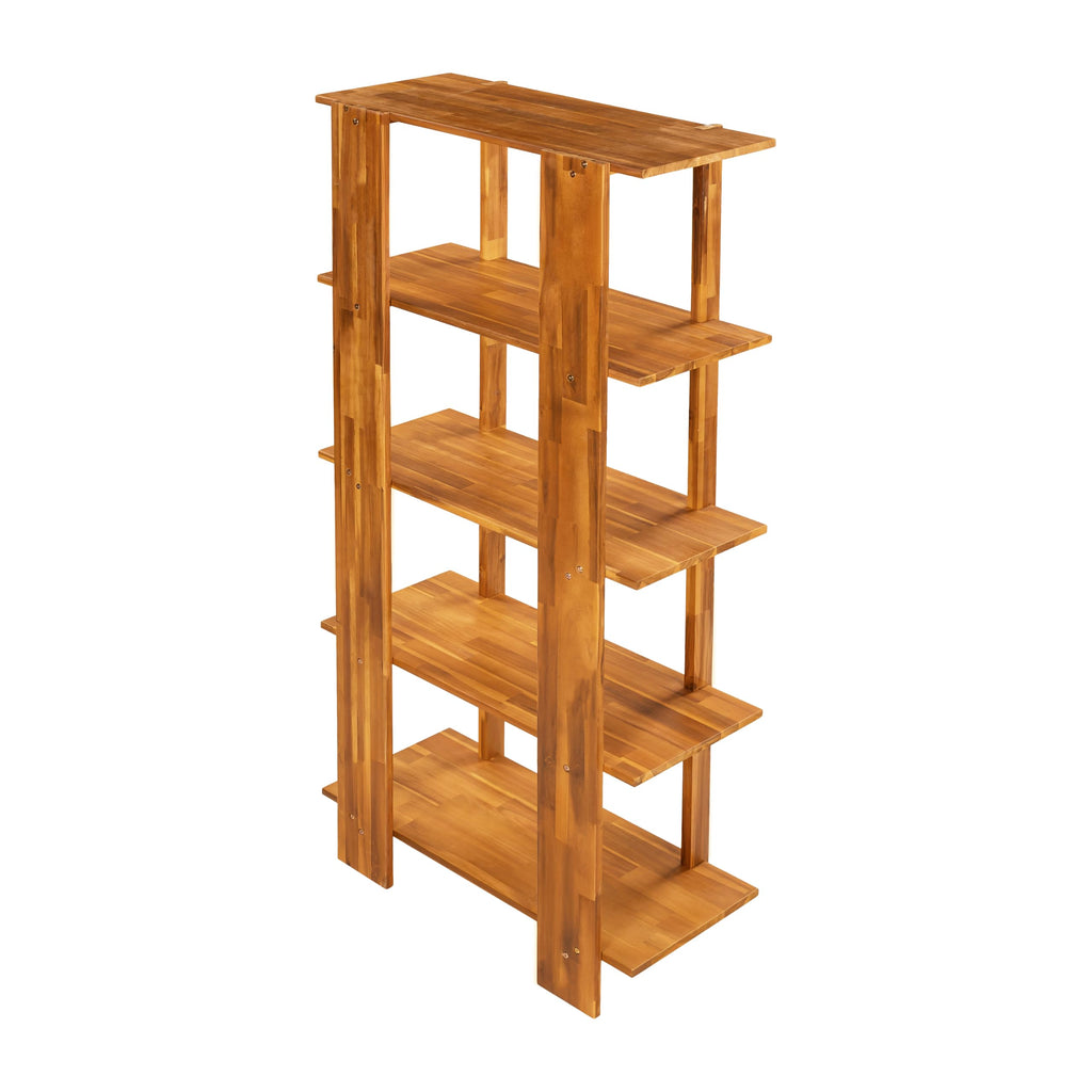 4 Shelf Narrow Teak Bookcase H-70 L-33 Acacia Wood Open Bookshelf