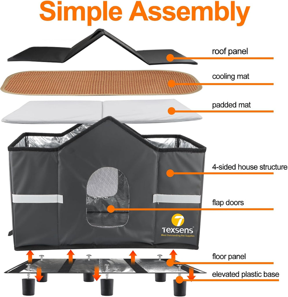 Outdoor Cat House - Weatherproof Large Cat Shelter for Outside with Roof Window- Insulated Elevated House