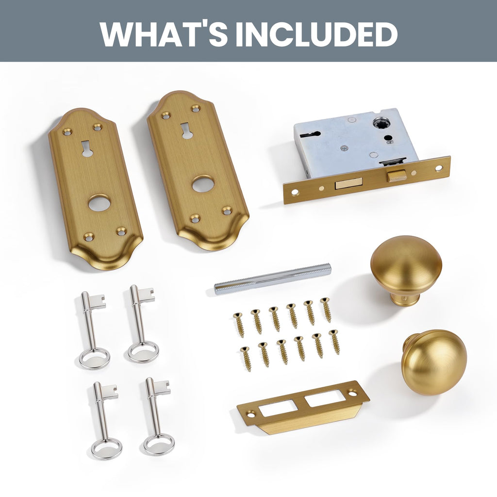 Mortise Lock Set for Interior Door, Antique Brass Finish