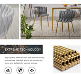 Velvet Dining Chairs Set of 6 with Golden Metal Legs and Woven Backrest - Grey