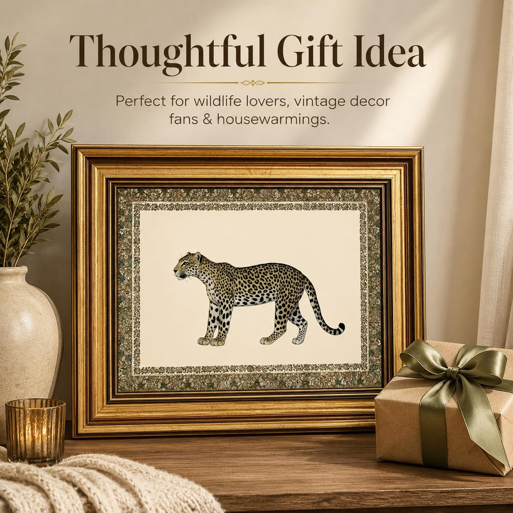 Gold Framed Leopard Cheetah Wall Art, Vintage Safari Wildlife Animal Canvas Prints, Aesthetic Wall Decor Posters