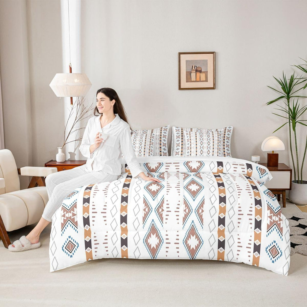 Bohemian Geometric 7 Piece Comforter Set Full Bed in A Bag