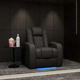 Home Theater Seating Genuine Leather Recliner Chair, Power Reclining & Headrest, USB A/C Charging Ports