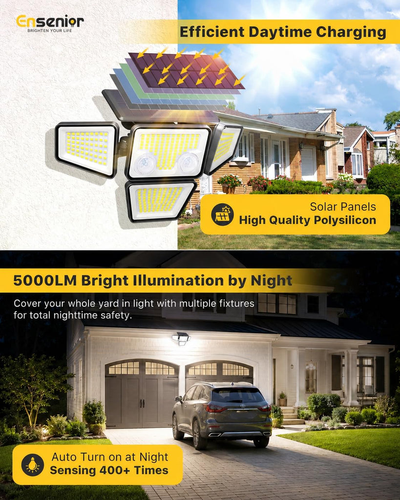 Motion Sensor Outdoor Solar Lights, Security Flood Lights 4-Head, 3 Pack