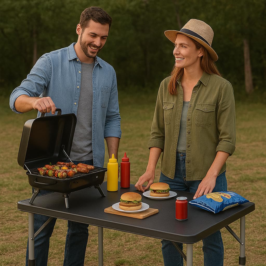 4ft Plastic Folding Table with Built in Carry Handle, Black