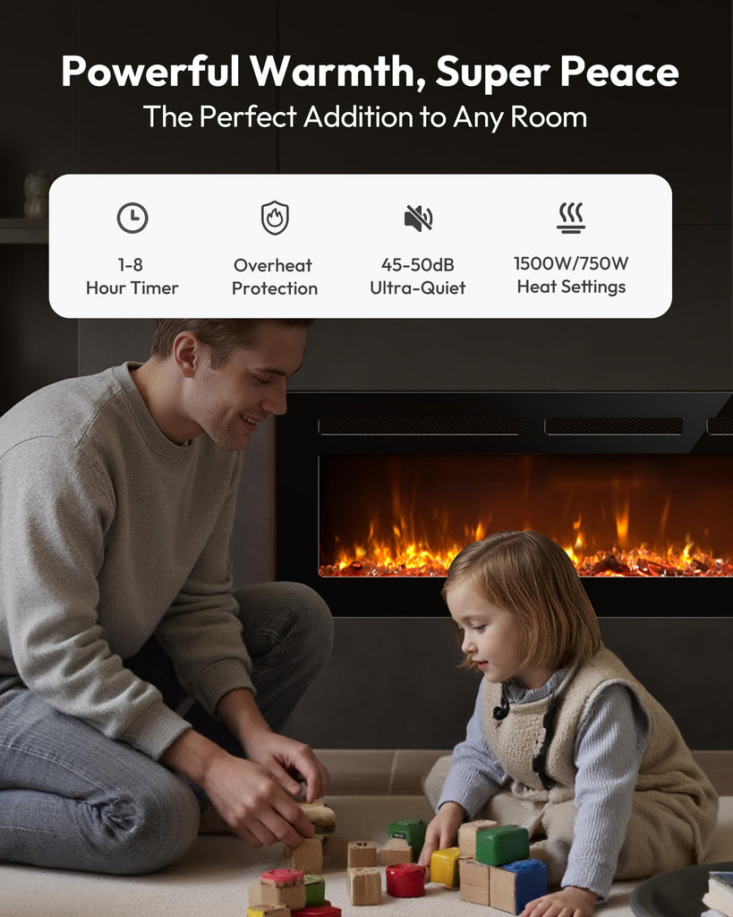 60 Inch Electric Fireplace Recessed Wall Mounted