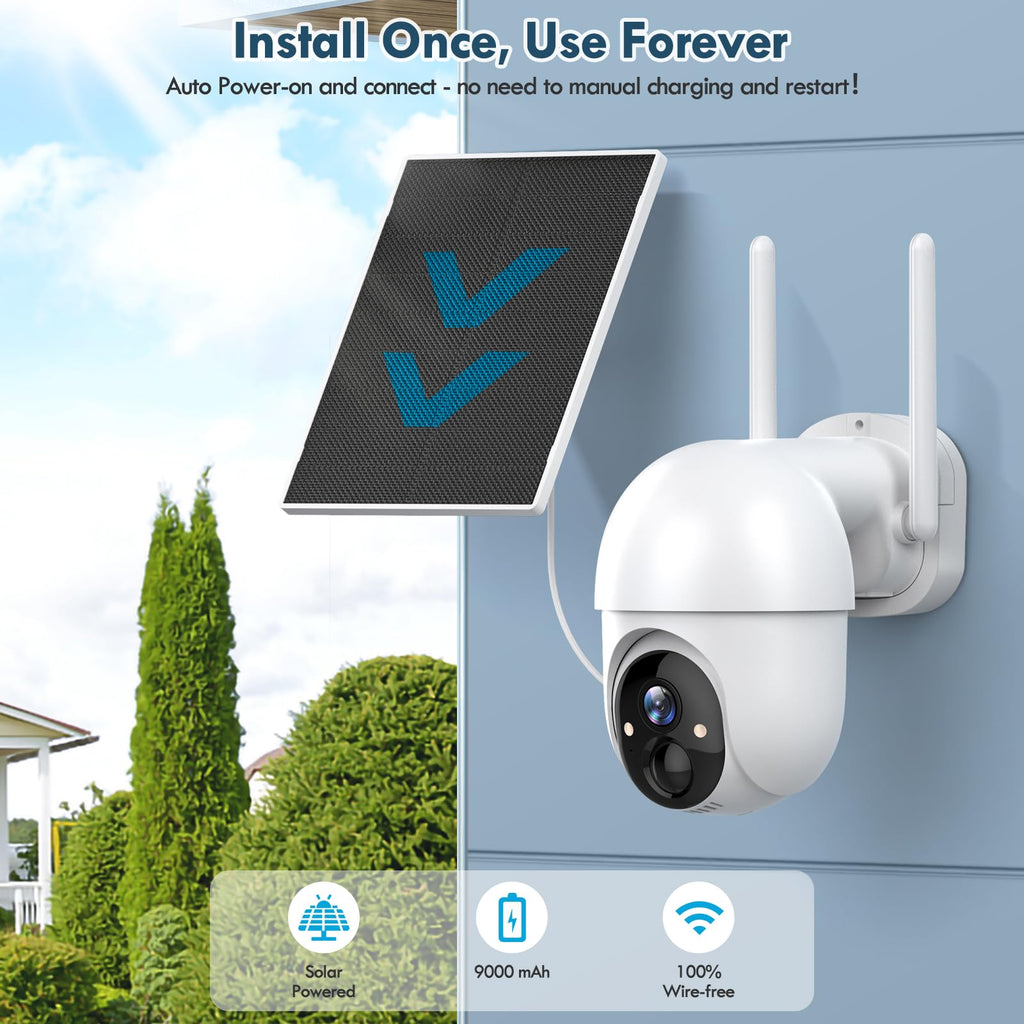 2-Pack Solar Security Camera Wireless Outdoor, 2K, Color Night Vision, Two-Way Talk, Dual Spotlights, Cloud/SD