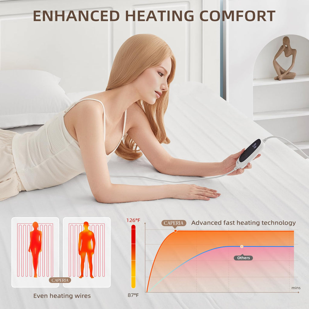 Heated Mattress Pad Electric Mattress Dual Controller Bed Warmer 9 Heat Settings, 1-12 Hours Auto Off