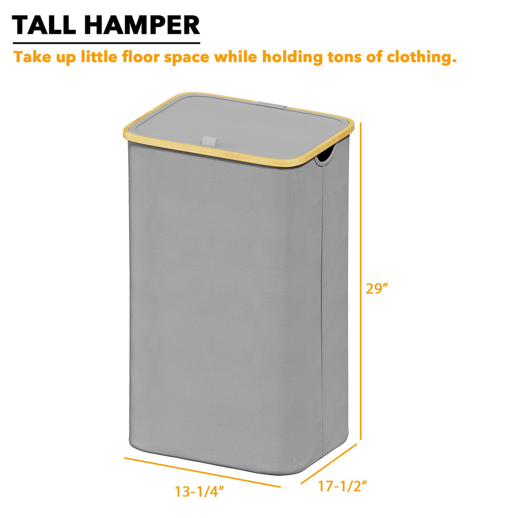Laundry Hamper with Lid, 110L Large Tall Clothes Basket Bin with Bamboo Handles, Collapsible Laundry Hamper , Laundry