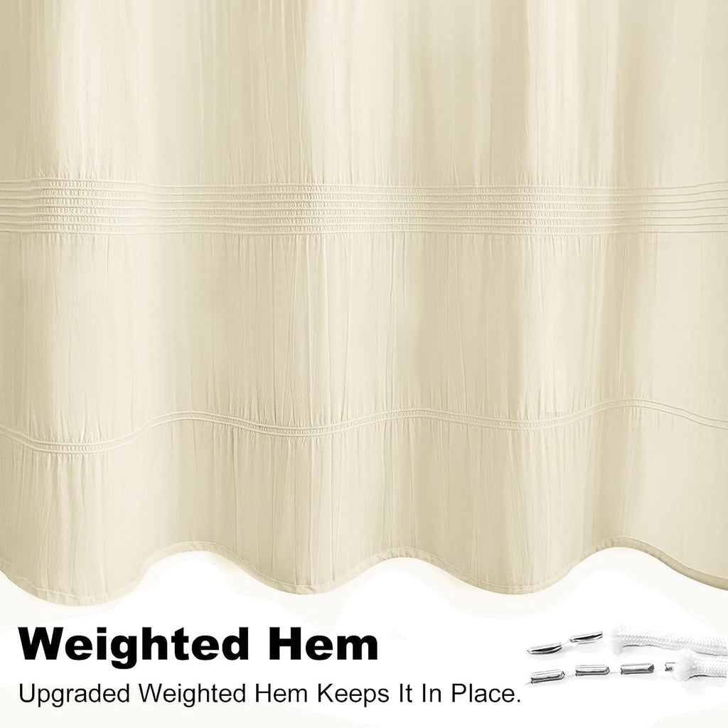 Beige Shower Curtain Rustic Farmhouse Shower Curtain 72 x 72 | Cotton-blend fabric, pinched pleats, textured woven