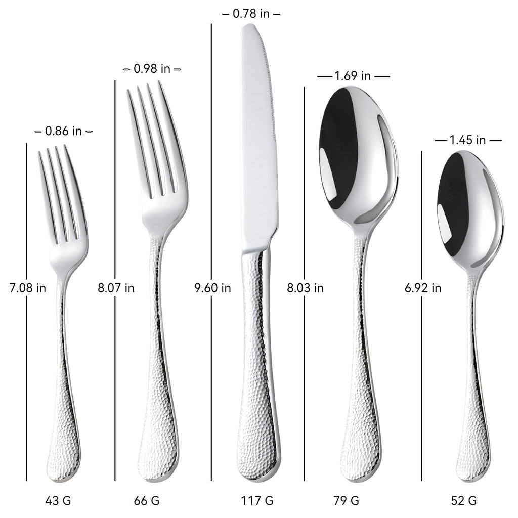 Heavy Hammered Silverware Set for 8, 40 PCS 18/10 Stainless Steel Flatware