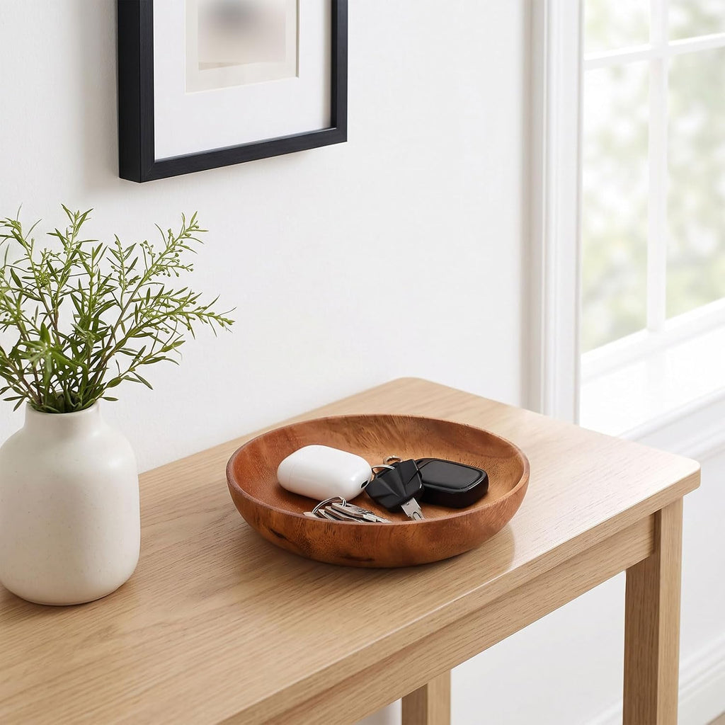 7.1 Inch Wooden Key Bowl for Entryway Table, Small Catch All Bowl