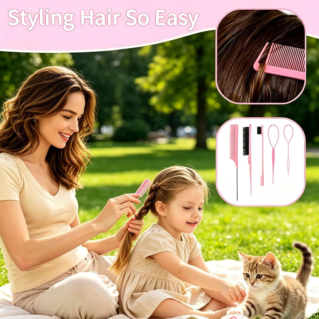 Soft Elastic Hair Ties,Colorful Hair Bobbles for Girls, Multicolor Hair Accessories Set with Hair Tail Tools & Cute