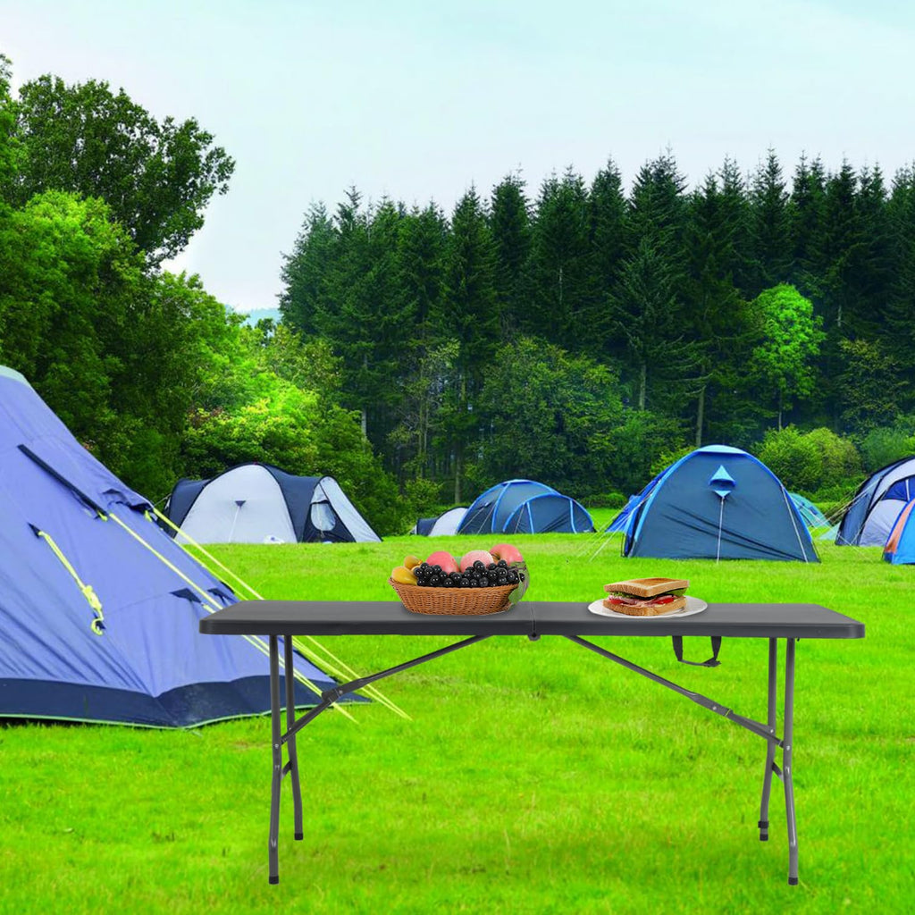 Folding Table 6FT Portable Plastic Camping Table Foldable Table Light Weight Plastic Dining Table Indoor Outdoor for