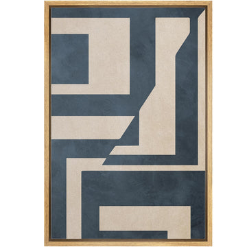 Framed Canvas Print Wall Art Blue & Tan Polygon Symbols Abstract Geometric Illustrations Modern Art Minimalism Shapes