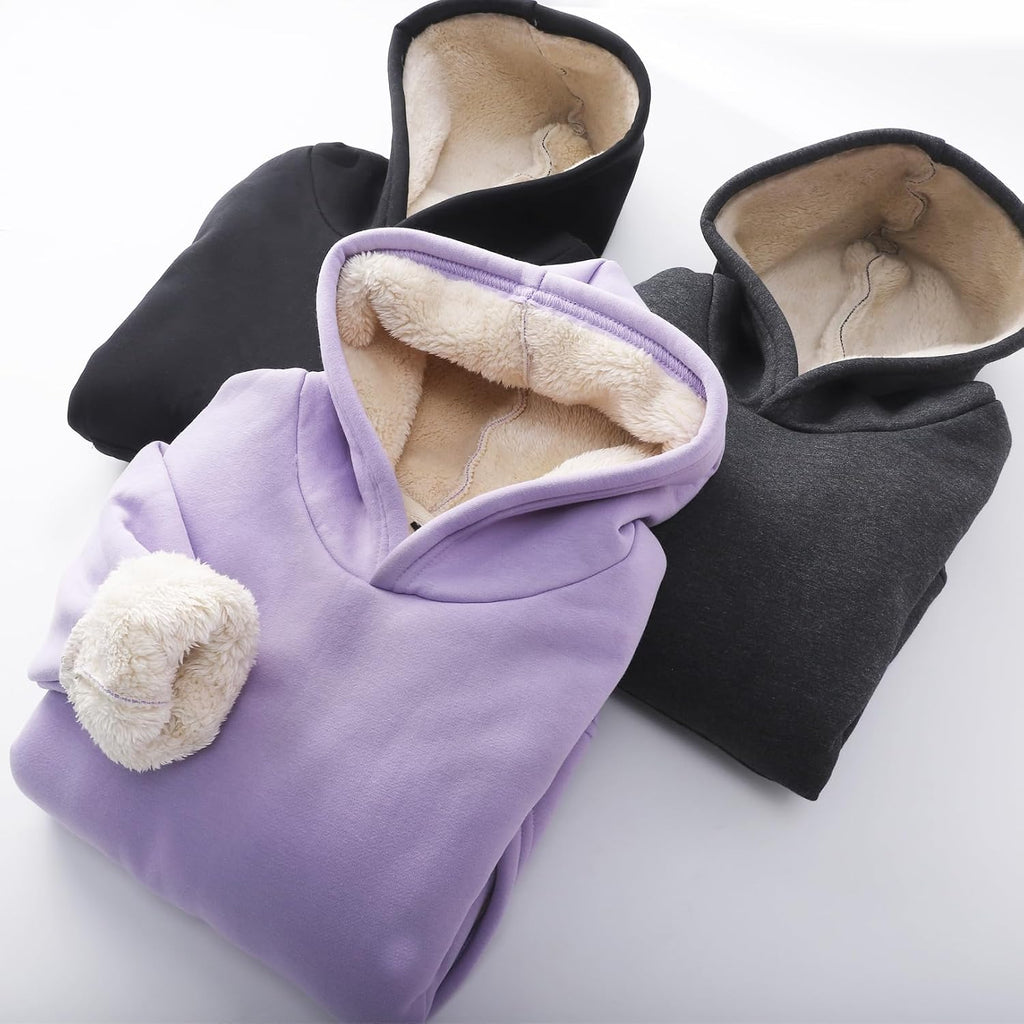 Kids Sherpa Lined Fleece Hoodie Warm Pullover Sweatshirt Sweater