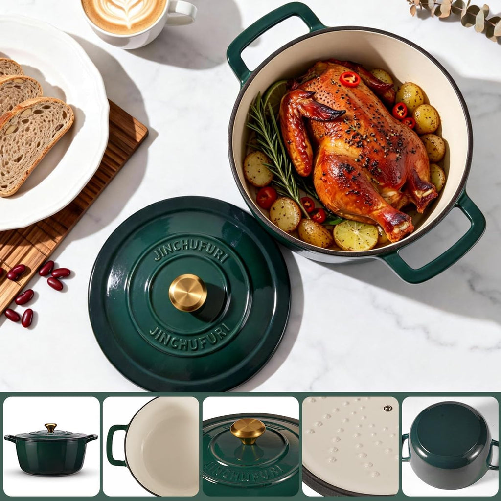 Enameled Cast Iron Dutch Oven 5 Qt with Lid, Green