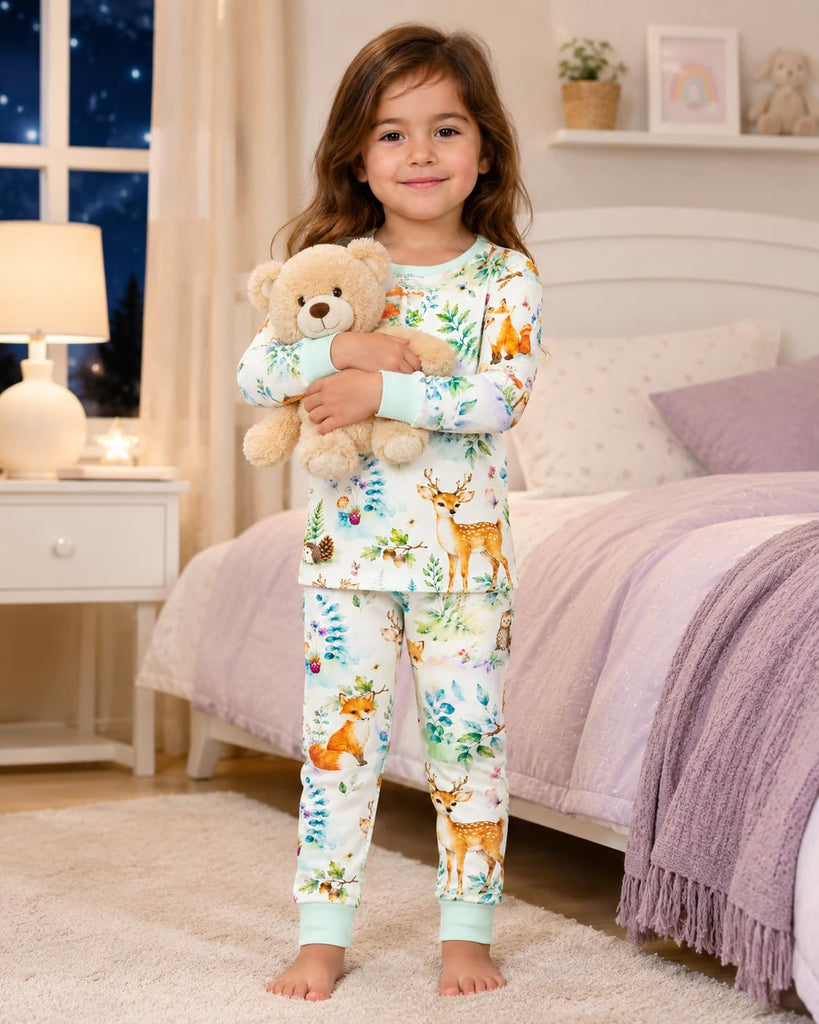 Baby Rayon of Bamboo Pajama Set Woodland Animal Print Green