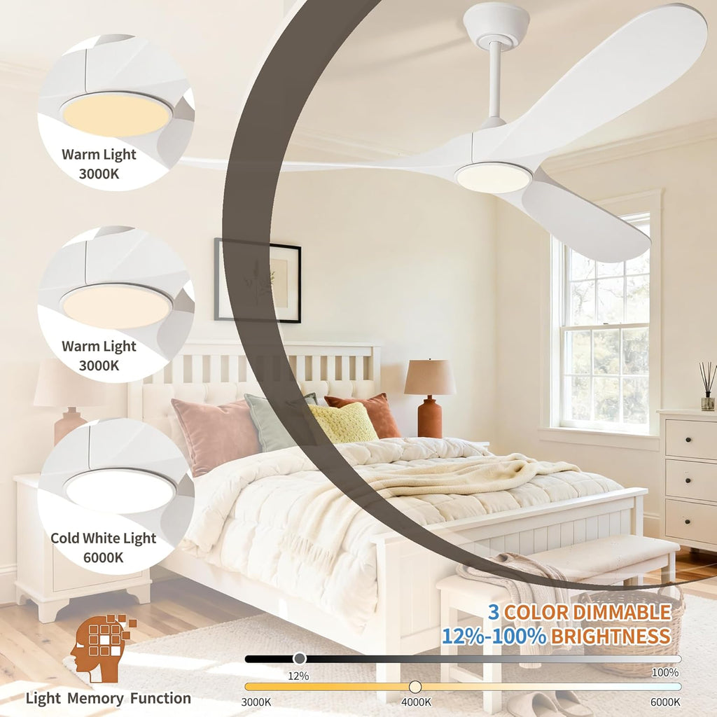 White 60 inch Ceiling Fan with Light and Remote