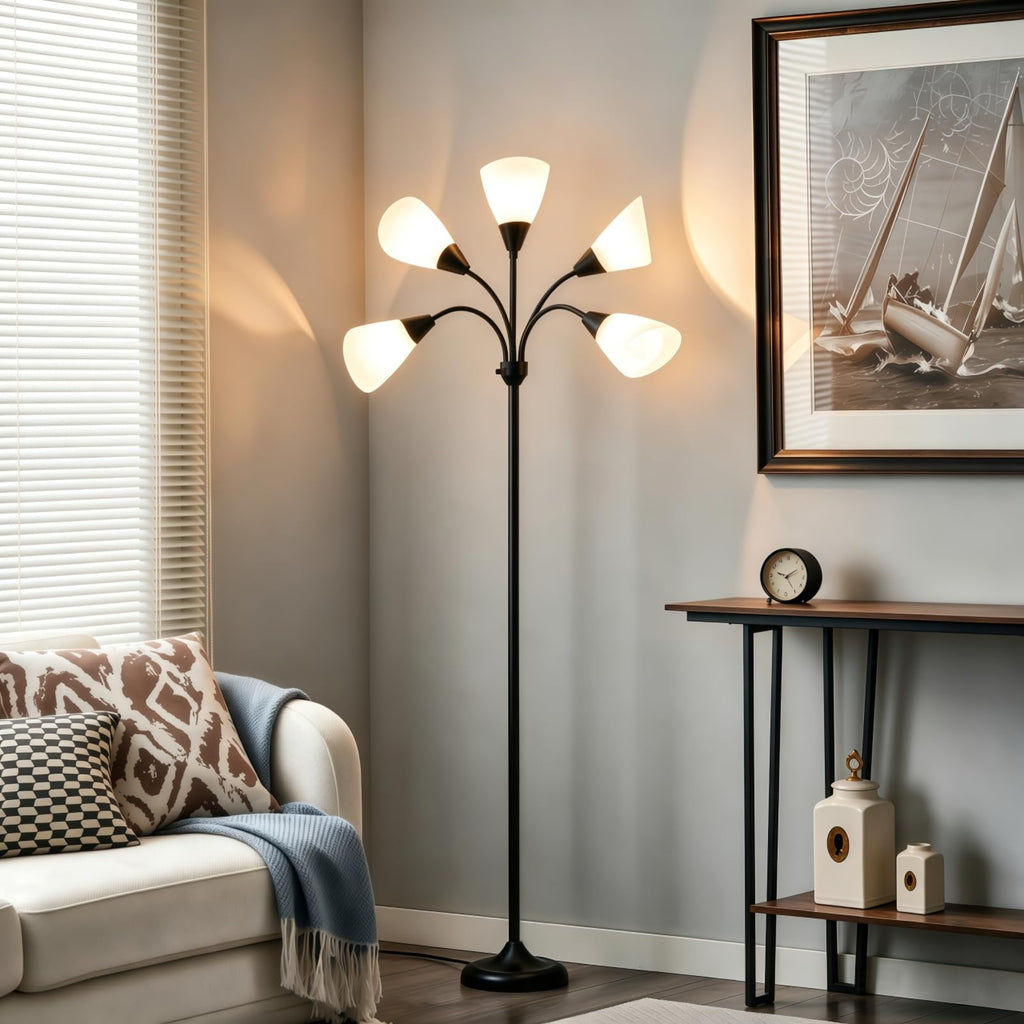 Medusa Floor Lamps Standing Lamps 5 Heads Adjustable Reading Light Large Shade Use E26 A19 Bulb Floor Lamps Bedroom