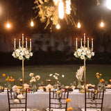 Floor Candelabra Tall 5 Arms Candle Holders, 48" Gold Metal Candlestick for Taper Candle and Floral Centerpiece Stand