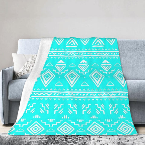 Turquoise Teal Western Boho Tribal Throw Blanket Gifts for Women, Soft Fuzzy Warm Cozy Flannel Blankets, Travel