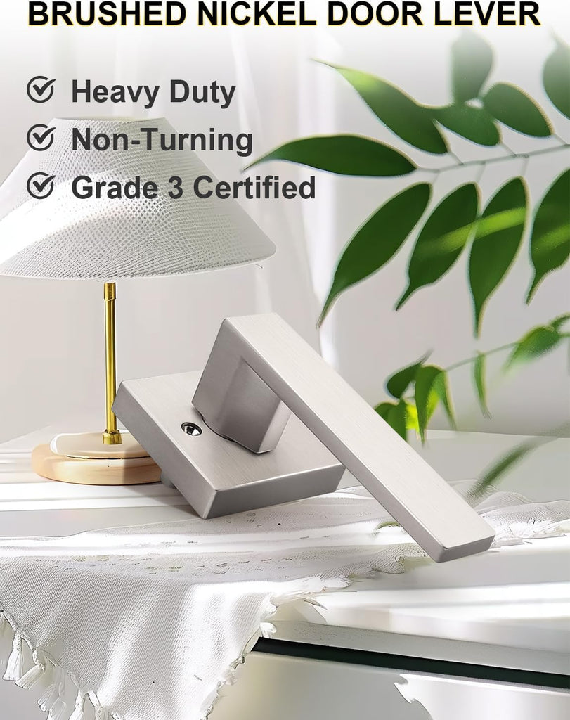 Dummy Door Handle Brushed Nickel for Left Hand and Right Hand, Mordern Square Closet Hallway Door Knob, Non-Turning