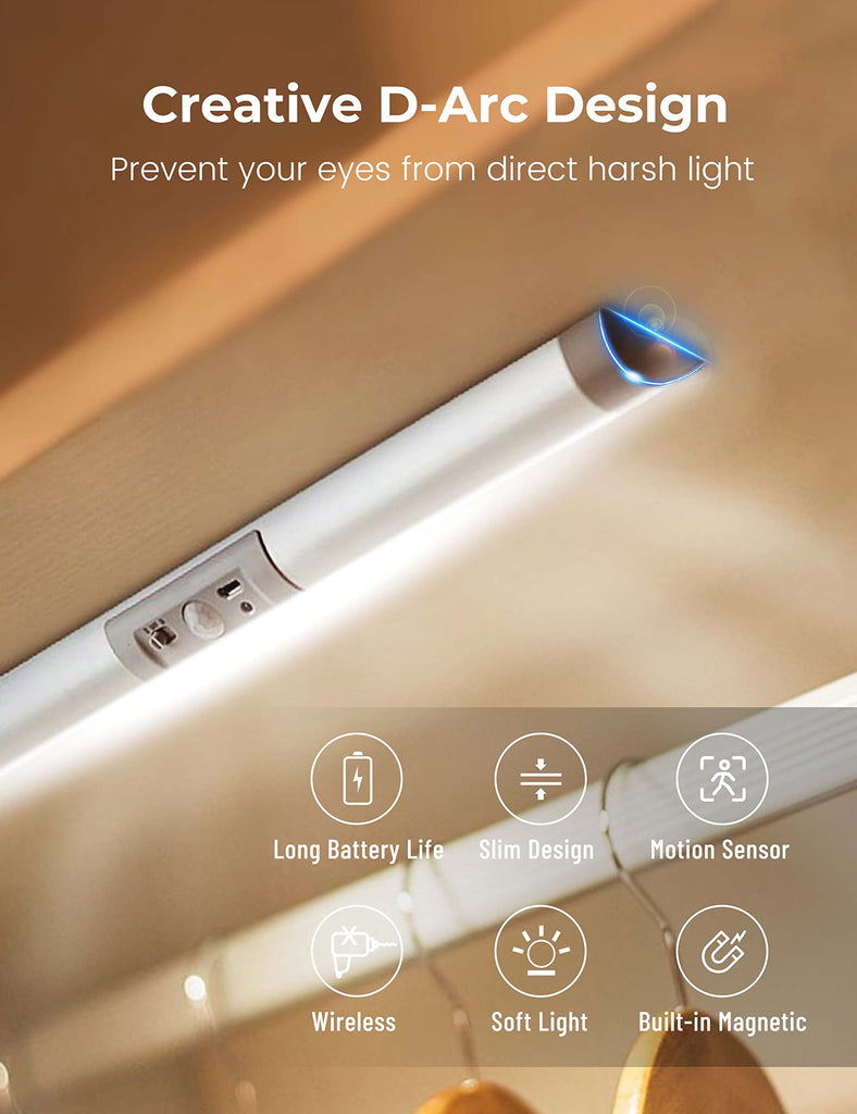 2 Pack Motion Sensor Closet Lighting with Eye Protection Design Automatic Closet Lights Battery Operated Pantry Light