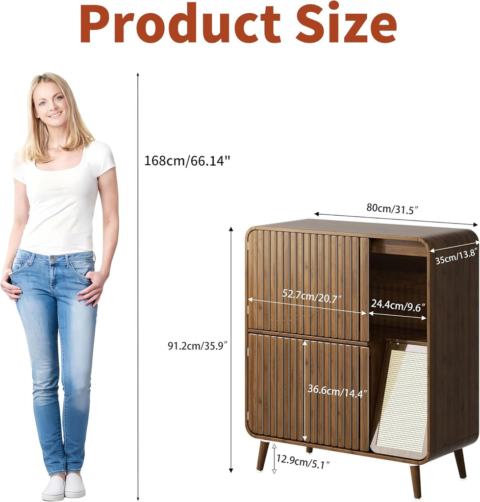 Dog Proof Cat Feeding Station, Pet Feeding Station with Storage, Walnut