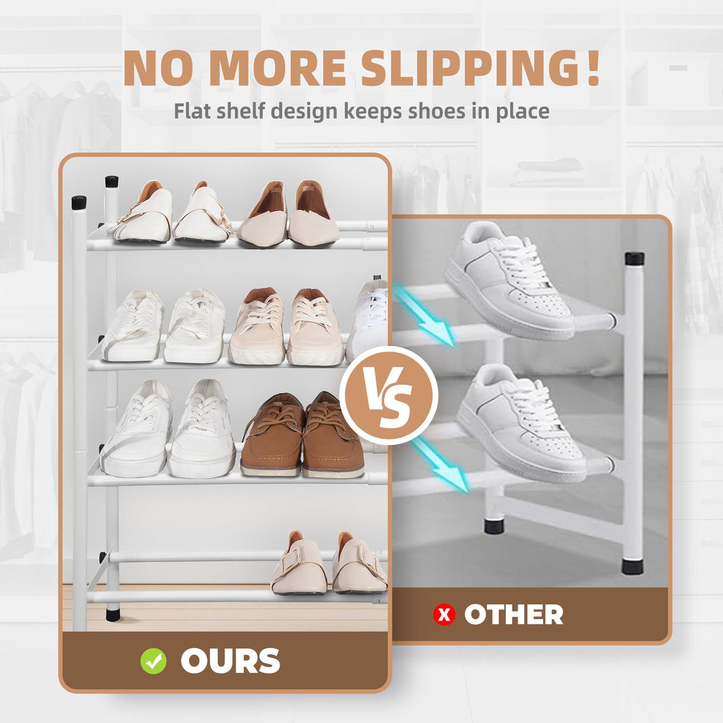 Expandable Shoe Rack for Closet, 16 Pairs White 4 Tier