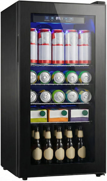 Beverage Refrigerator, 160 Can Freestanding Mini Fridge with Glass Door for Soda