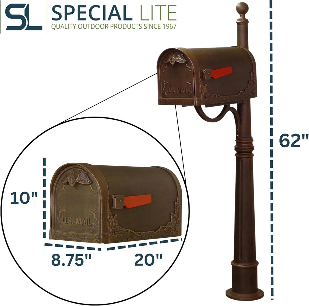Floral Curbside Mailbox with Ashland Post - Copper Mailbox with Aluminum Post