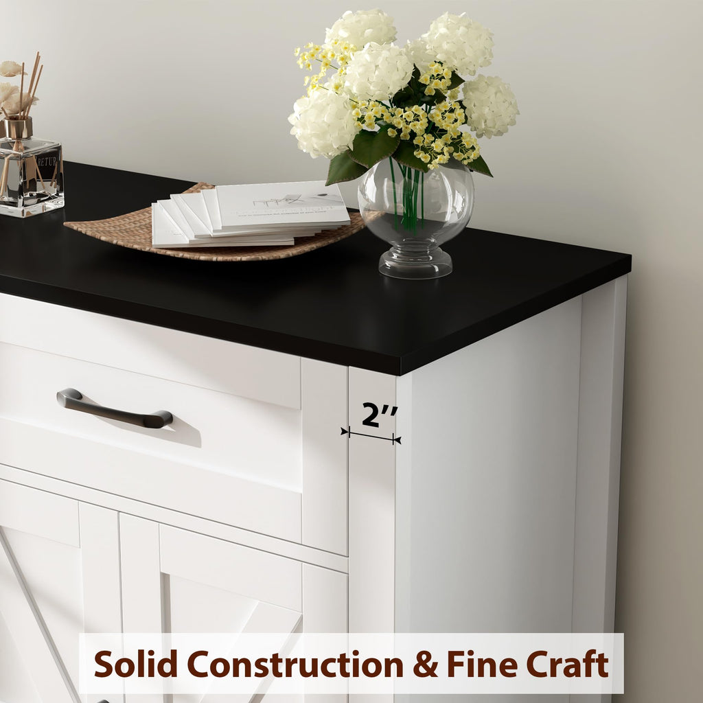Farmhouse Sideboard Buffet Cabinet with Storage, 47.2"Kitchen Storage Cabinet with Drawers, Coffee Bar with Barn