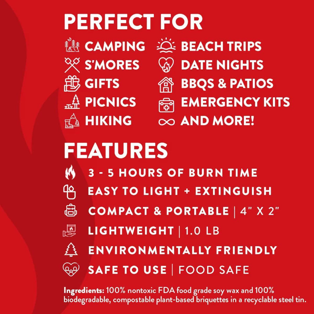 Portable Fire Pit - Mini Fire Pit, Table Top Firepit, No Wood, No Embers, 3-5 Hours of Burn Time - Food Safe for