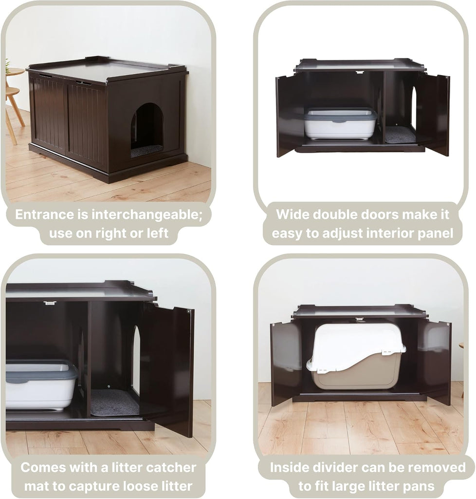 XL Furniture Litter Box Enclosure (Espresso Brown), Hidden Litter Box for Cats with Openings on Either Ends & Large
