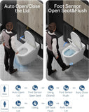 Smart Tankless One-Piece Toilet with Built-In Bidet, Auto Open and Close Lid, Blackout Flush, Dual Auto Flush, Heated Seat, Foot Sensor Operation, LED Display