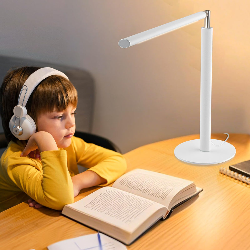 White LED Desk Lamp, 16" Dimmable Metal Desk Light with Base, 15W 1200LM, Adapter Included, Color & Brightness