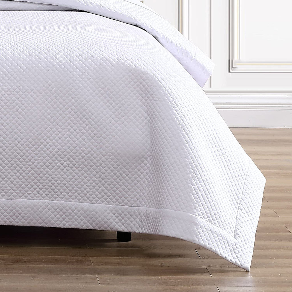 Diamond Quilted Coverlet Set, 100% Certified Egyptian Cotton, Petite Diamond Quilted, Queen, White