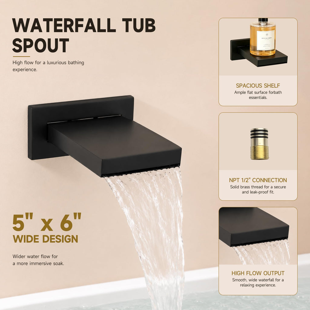 Shower System with Tub Spout, All Metal Black Bathtub Shower Faucet Set with High Pressure 10 Inch Rain Shower Head
