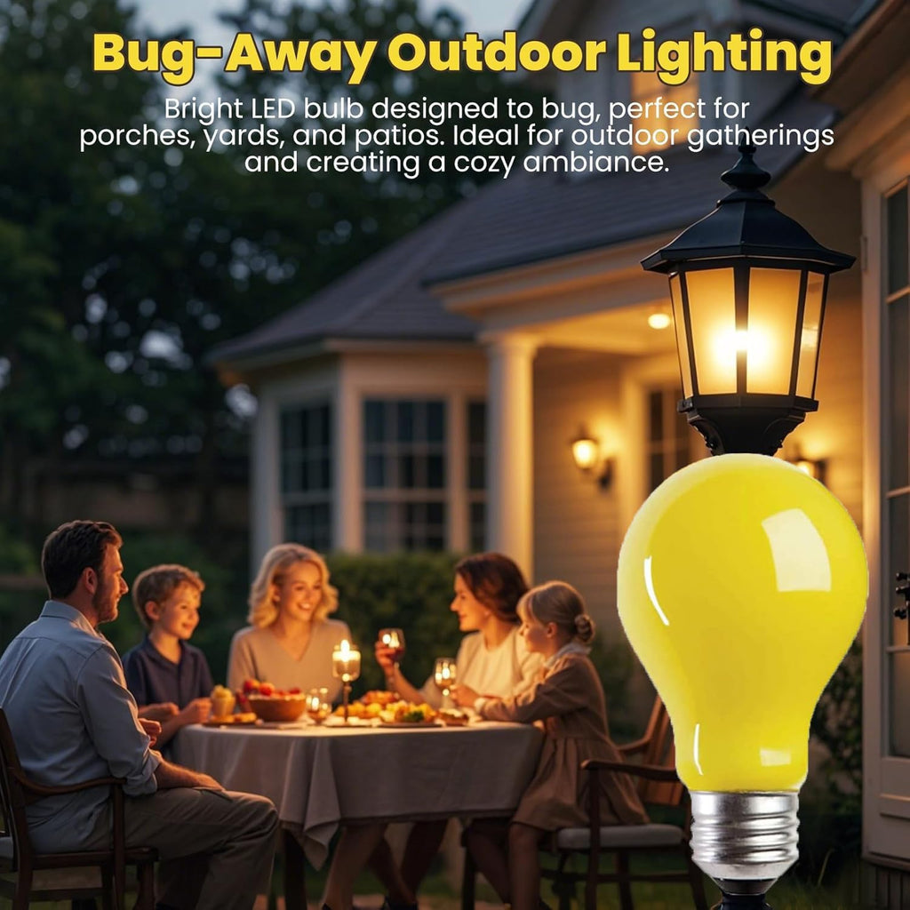 6 Pack 3W A19 LED Bug Light Bulbs Yellow LED Bulb for Outdoor Bug Light Bulb 25W Equivalent 2000K Amber Bedroom Night