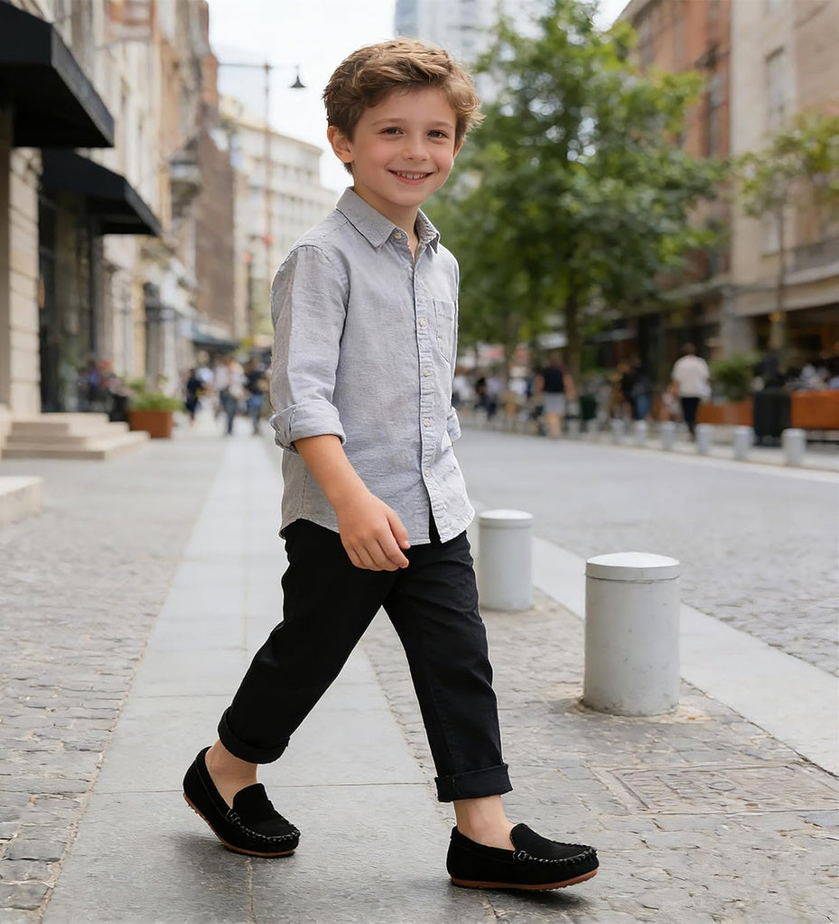 Toddler Little Kid Boys Girls Soft Suede Leather Slip On Flat Boat Dress Shoes Wedding Church Oxford Shoes Loafers