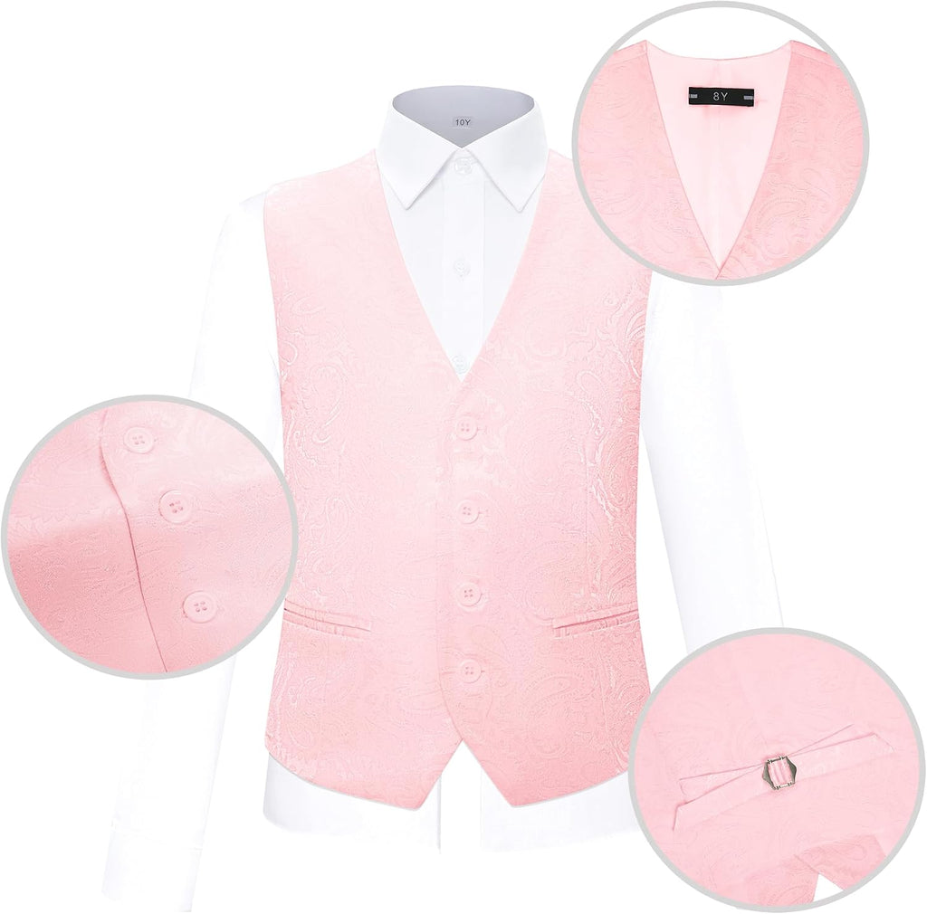 Boys Vest 4 Piece Paisley Boy Suit Vests Set for Kids Jacquard Waistcoat