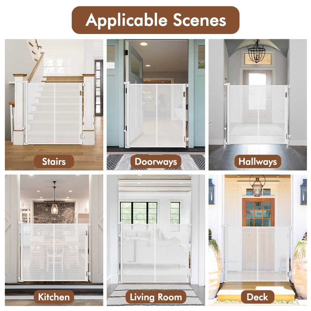 Reinforced 48" Extra Tall Baby Gate with Support Rods, 4 Ft Tall Retractable Gate for Dogs 55" Wide Pet Gates for