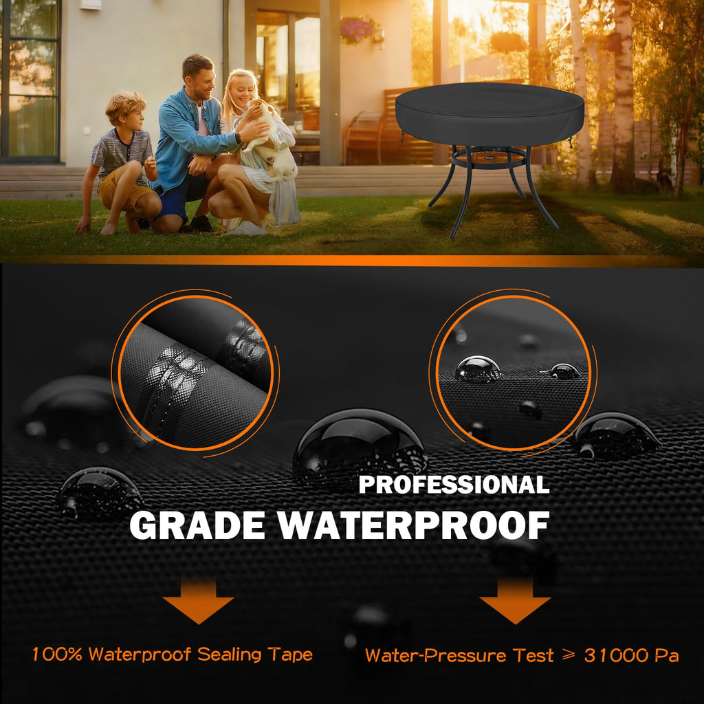 Round Patio Table Cover Waterproof for Outdoor Table 34-36in Black