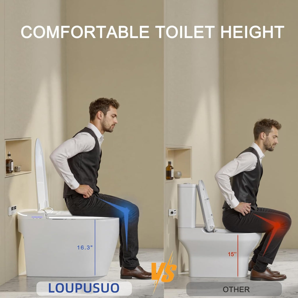 Luxury Smart Toilet with Foam Shield Auto-Open/Close Lid,One Piece Bidet Toilet Heated Seat for Bathrooms